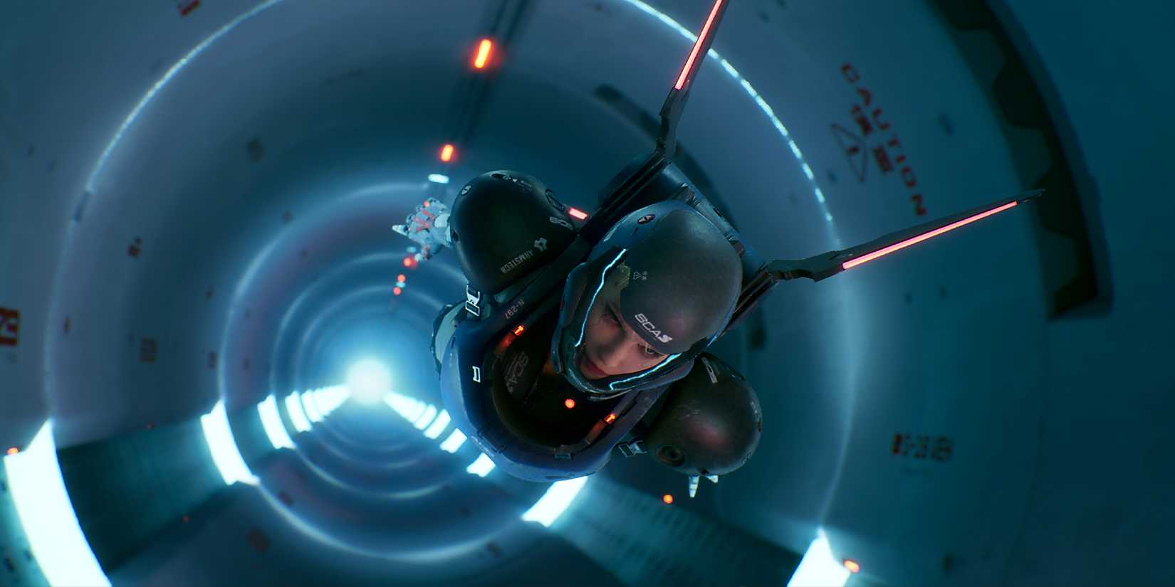 Metal Eden Aska flying through the tube